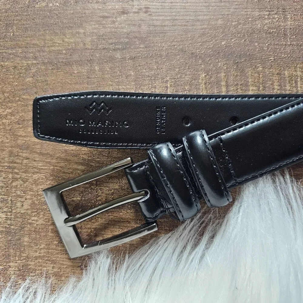 Mio Marino Genuine Leather Black Classic Belt 32” Unisex Gunmetal 1-Prong Buckle